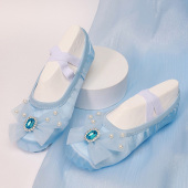 帆布练功 演出芭蕾舞专用女童跳舞鞋 舞蹈鞋 女软底儿童缎面珍珠舞鞋