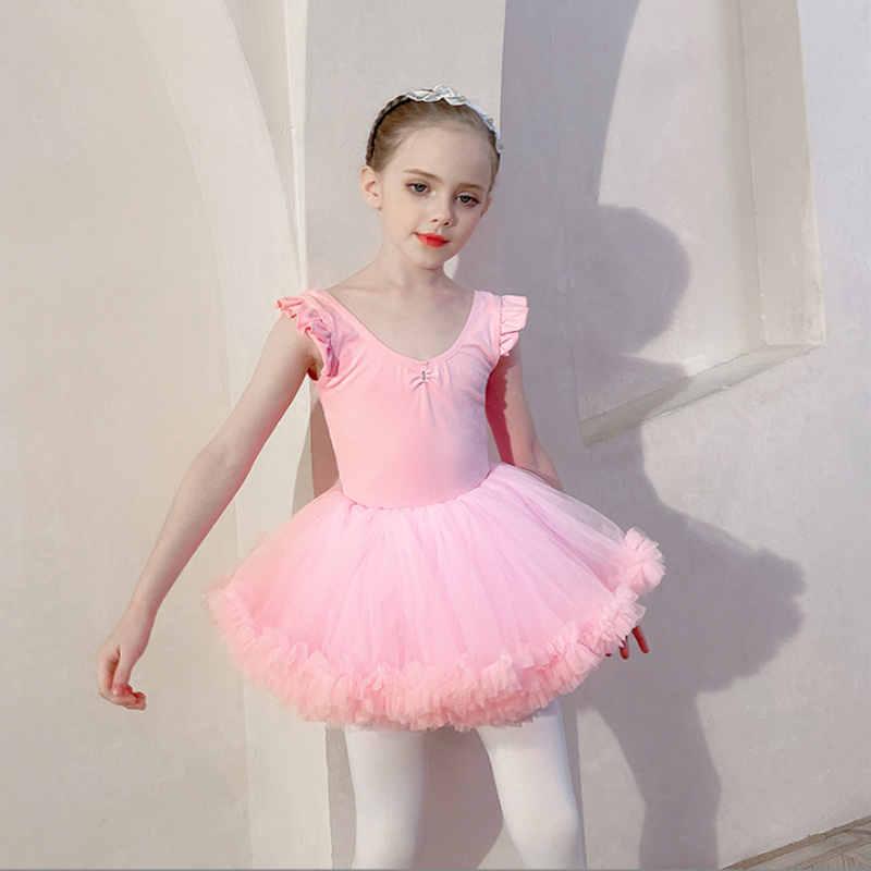 幼儿舞蹈服女童粉色凸凸舞裙小女孩练功服夏季儿童芭蕾裙中国舞服