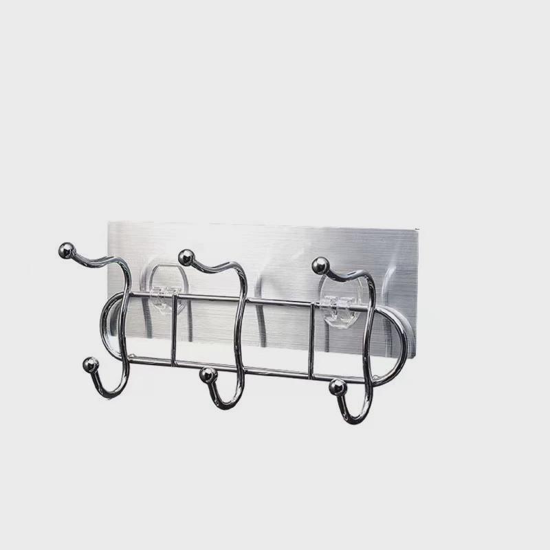 loti/乐贴挂钩墙壁挂不锈钢挂衣E架厨房浴室挂毛巾免打孔墙上粘钩