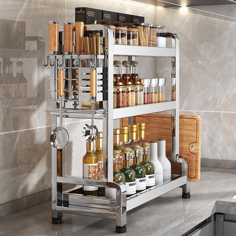 不锈钢厨房置物架多功能台面调料品D架子调料架调味罐调味料收纳