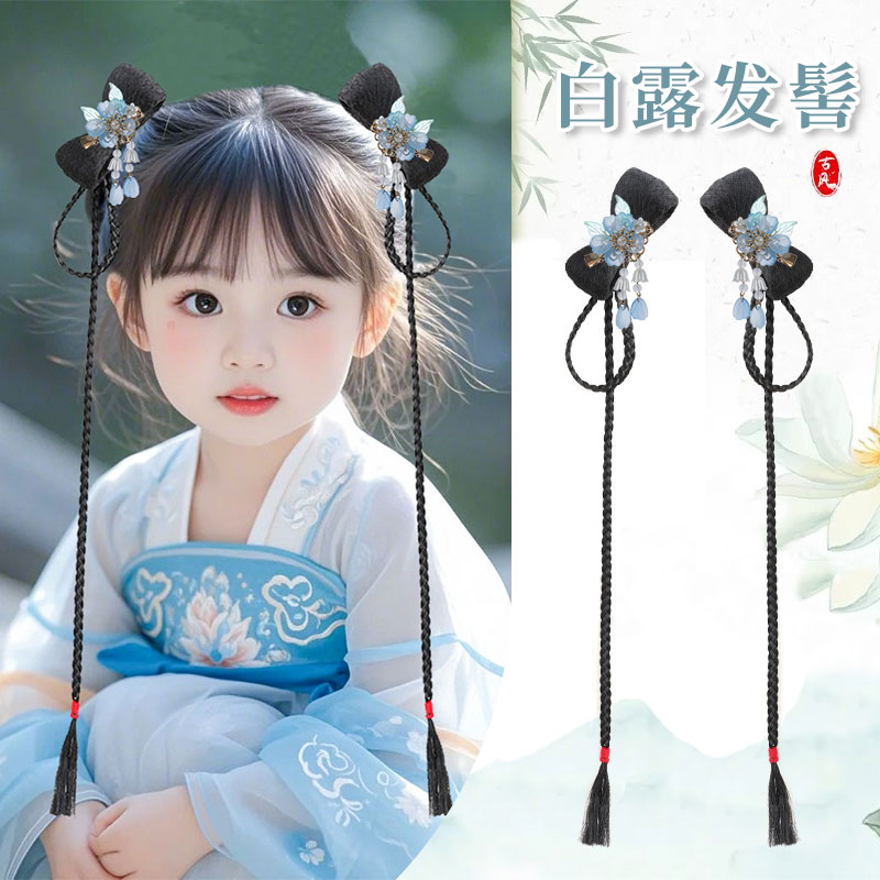 儿童汉服假发包古风古装一体式