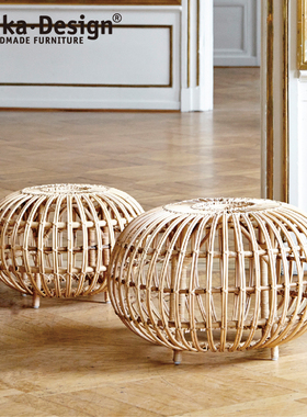 Sikadesign丹麦手工藤编坐墩边几设计师款北欧ins自然风Ottoman