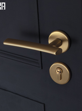 与枝丫.同那TONA 黄铜本色房门锁新中式门把手卧室轻法式门锁