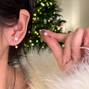 Surprise 999纯银雪花耳钉女养耳洞免摘高级感耳骨钉小众设计耳饰