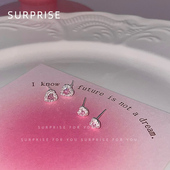 Surprise 999纯银锆石爱心耳钉女小众耳骨钉睡觉不用摘养耳洞耳环