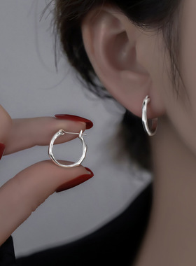 Surprise 925纯银直针耳环养耳洞d型免摘小众素圈耳扣耳钉耳饰女