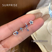 Surprise 999纯银蓝锆系列耳钉女小众设计感养耳洞睡觉免摘耳骨钉