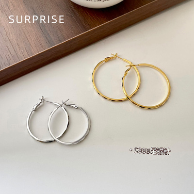 Surprise 999纯银针大耳圈直针养耳洞2025新款爆款气质高级感耳环