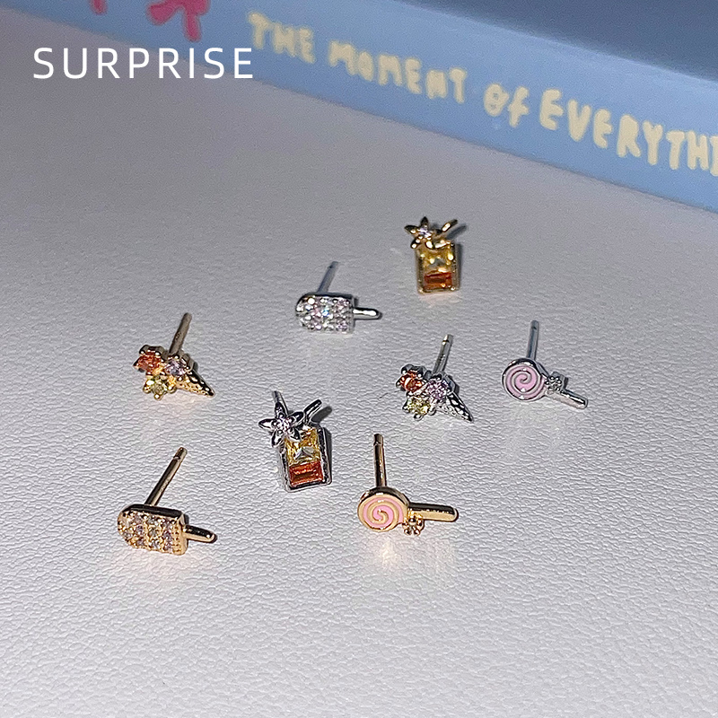 Surprise 999纯银夏日系列冰激凌耳钉女养耳洞睡觉不用摘耳骨钉