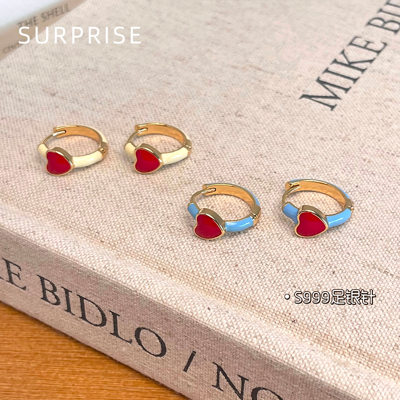 Surprise 999纯银针爱心耳环女养耳洞睡觉不用摘独特小众耳圈耳扣