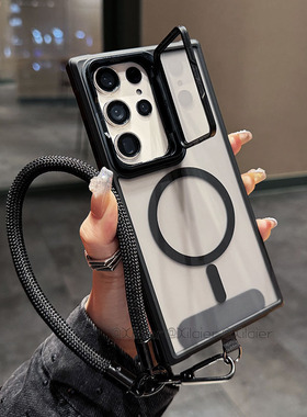 翻盖护镜防摔壳适用于三星S25镜头支架S24Ultra手机壳S23FE磁吸充电S25 edge简约S23Ultra防摔高级保护套男女