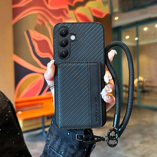 适用于三星Galaxy A57手机壳A56 编织纹卡包A54一体防摔A53保护套A52带挂绳A37可支架耐磨5G皮质商务风男女款