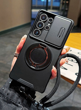 适用三星Galaxy S25Ultra推窗镜头手机壳S24Plus磁吸支架A17创意S23全包镜头S20FE高级感A56防摔新款A55带绳