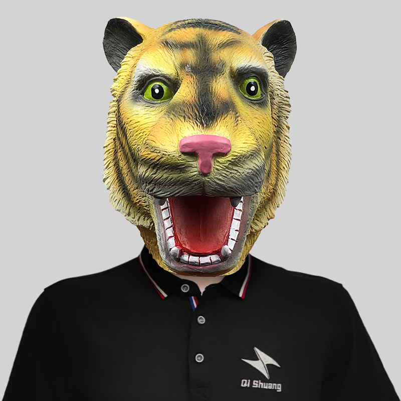 搞笑老虎头套动物面具化妆舞会可爱乳胶头饰万圣节日派对表演道具
