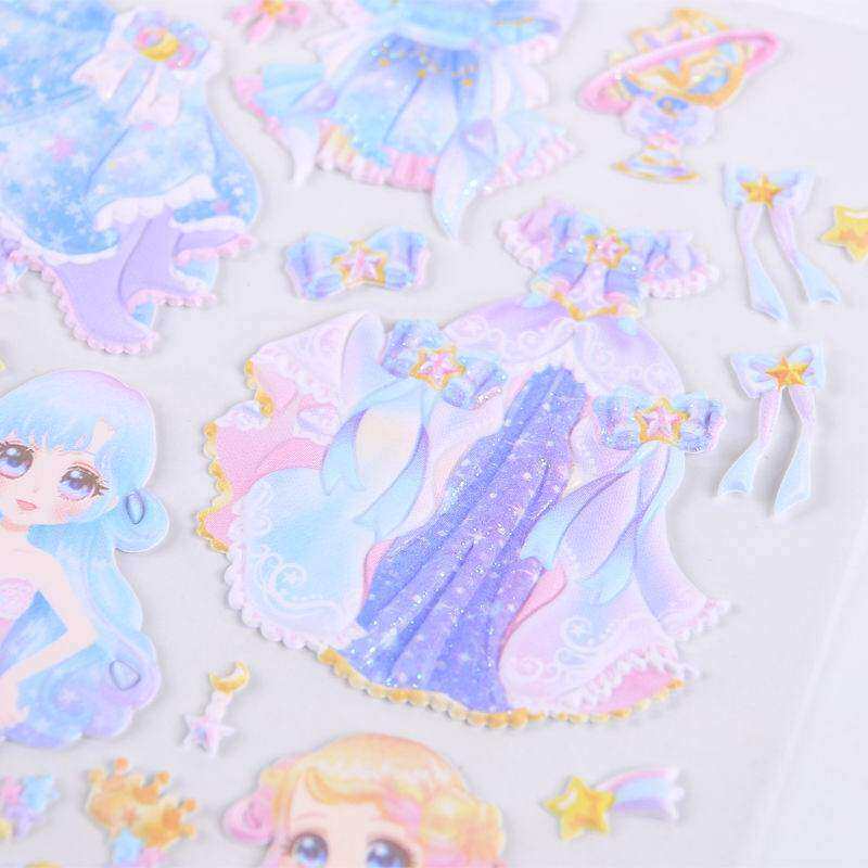 使双层换装贴画女孩3d立体贴纸泡泡贴公主换装秀卡通黏贴玩具