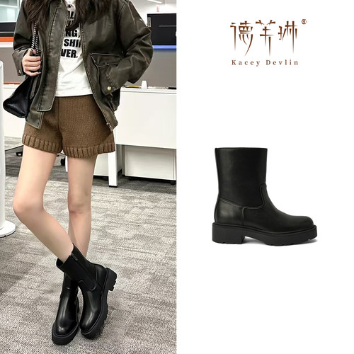 德芙琳KaceyDevlin厚底黑色短靴