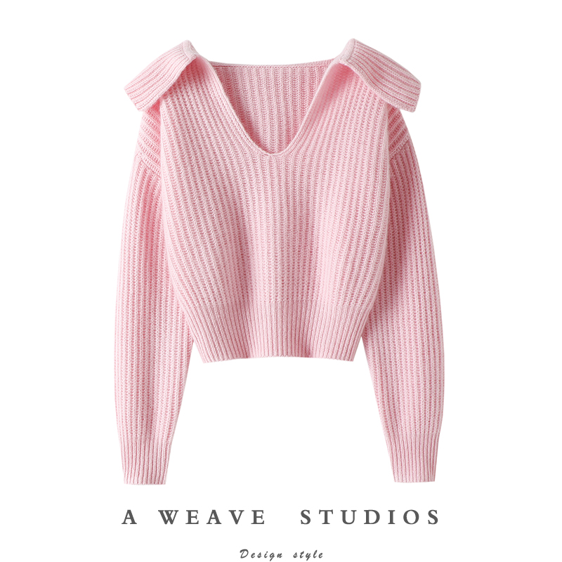 纯欲天花板!!粗针加厚V领100%纯山羊N绒衫女纯羊绒毛衣针织衫