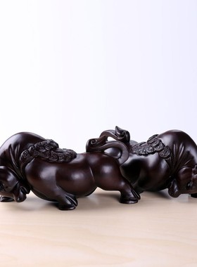 黑檀木雕牛摆件实木客厅办公室家居装饰品木质手T工实木雕刻工艺