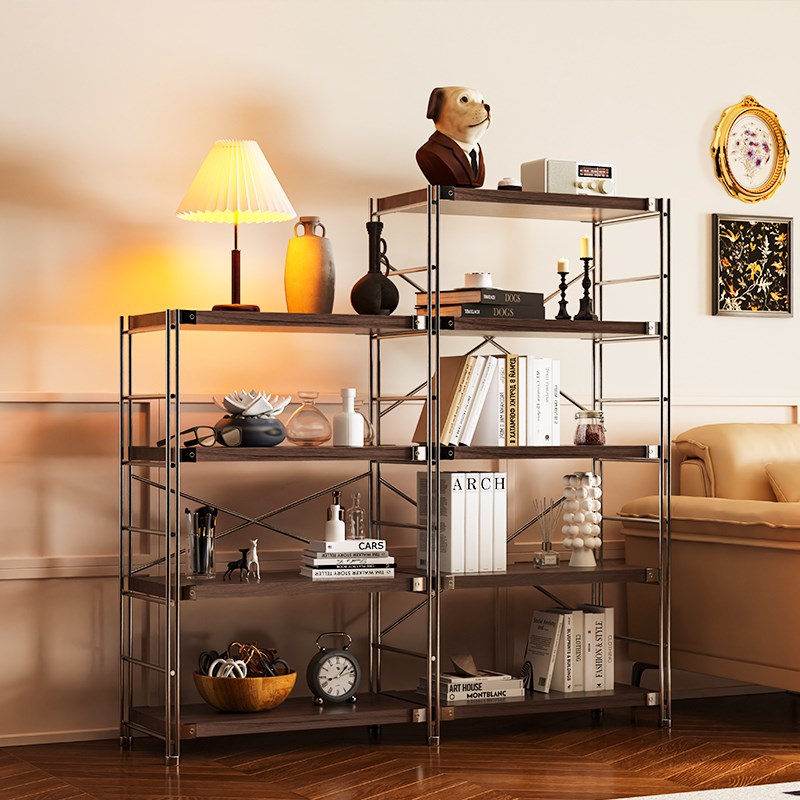中古风置物架家用客m厅书架阳台多功能落地多层厨房收纳储物展示