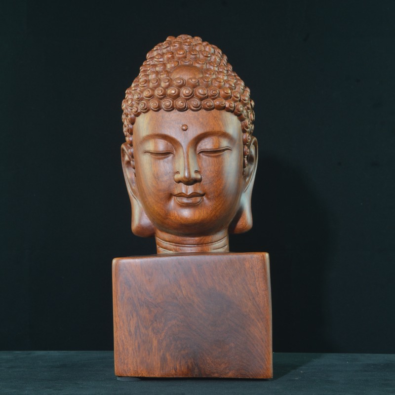 红木如来佛e缅甸花梨木佛头木雕玄关办公室手工雕刻中式摆件工艺