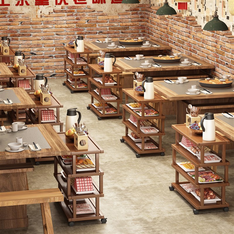 火锅菜架商用桌边放菜多层置物架C带轮可移动层架烤肉店收纳储物