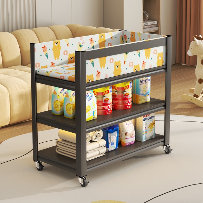 婴儿尿布台钢制置物架三层带围栏自制可移动O多功能收纳卧室护理