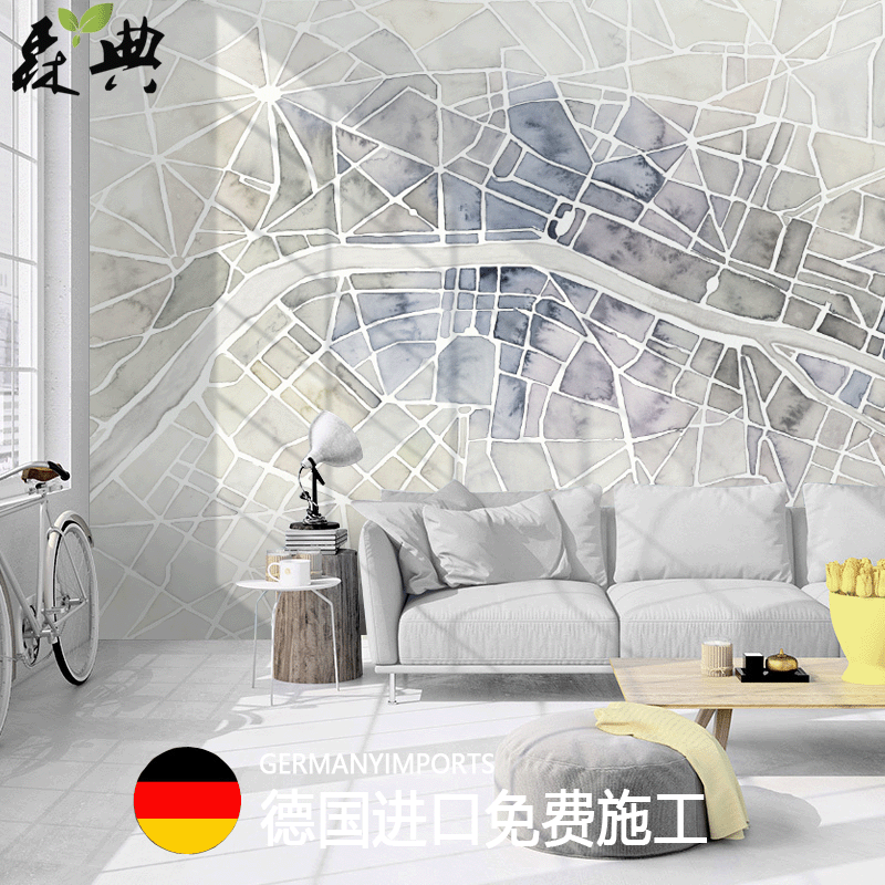 3d北欧抽象手绘黑白城市墙纸纽约街道壁纸个性艺术电视背景墙壁纸