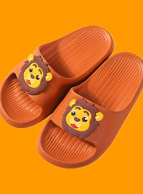 巧贝淘轻便EVA居家亲子可爱卡通橙色狮子宝宝幼儿园儿童凉拖鞋夏