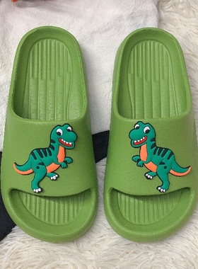 巧贝淘一家四口亲子可爱笑脸恐龙不吸水绿色eva轻便儿童凉拖鞋夏