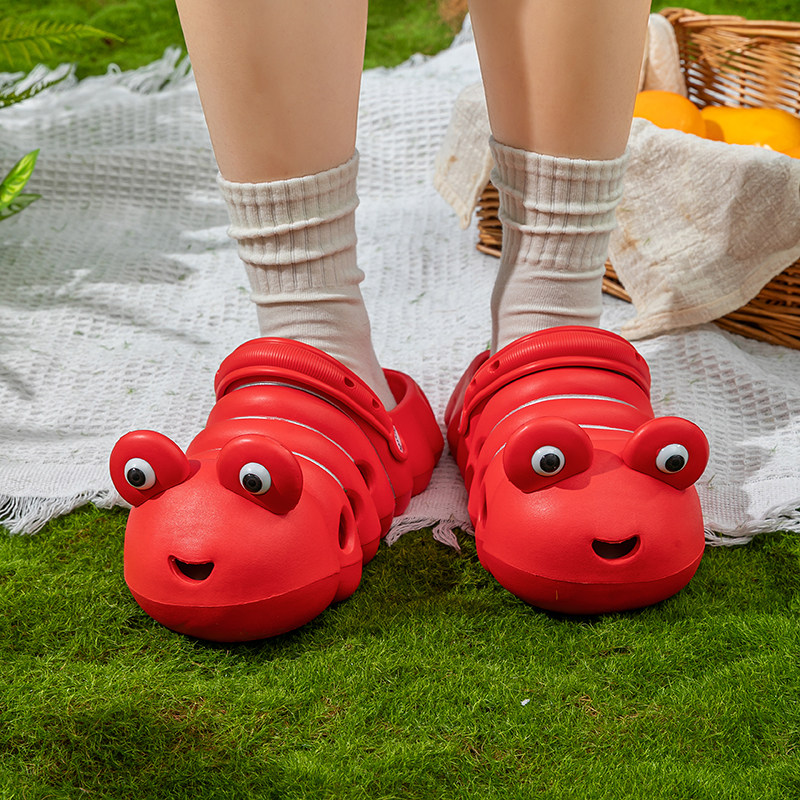 可爱毛毛虫母女姐妹闺蜜亲子儿童包头凉拖鞋室内外两用洞洞鞋