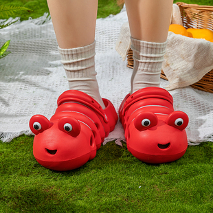 可爱毛毛虫母女姐妹闺蜜亲子儿童包头凉拖鞋 室内外两用洞洞鞋