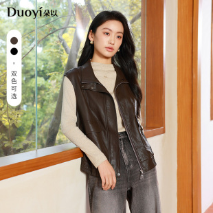 朵以2026年秋季新款机车风PU皮衣马甲休闲外套女40DQ443003