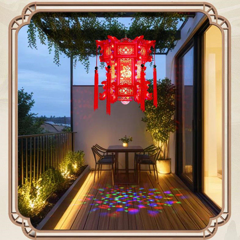 灯笼新款阳台中式仿古六角宫灯中国风旋转走马灯新年乔迁春节吊灯