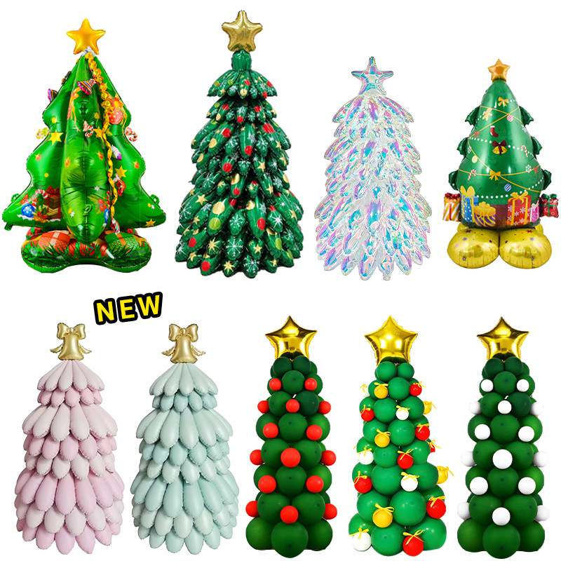 圣诞树气球圣诞节装饰乳胶气球套装红绿主题铝膜圣诞节日场景布置