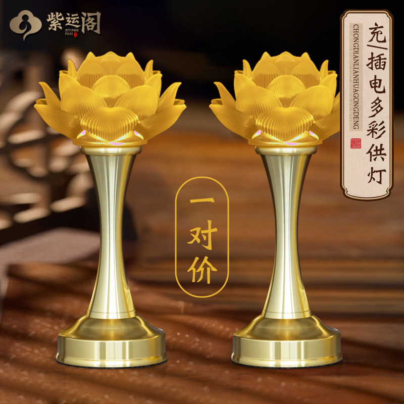 佛灯佛前供灯水晶led充电长明灯一对财神招财灯神台供佛灯电蜡烛