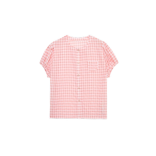 飞鸟和新酒泡泡袖格子衬衫女短款2024夏季新款肌理感甜美短袖小衫