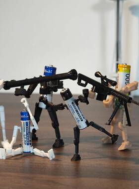 创意五七号电池人偶收纳全关节可动幸运人偶积木拼装玩具网红手办