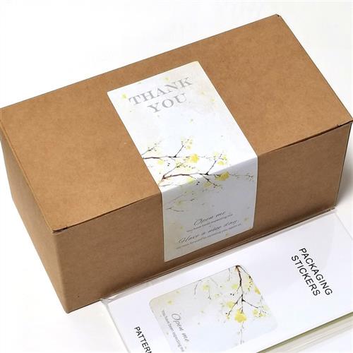 50张/包黑白色长方形贴纸精美礼盒密封贴感谢封口贴覆膜防水贴纸