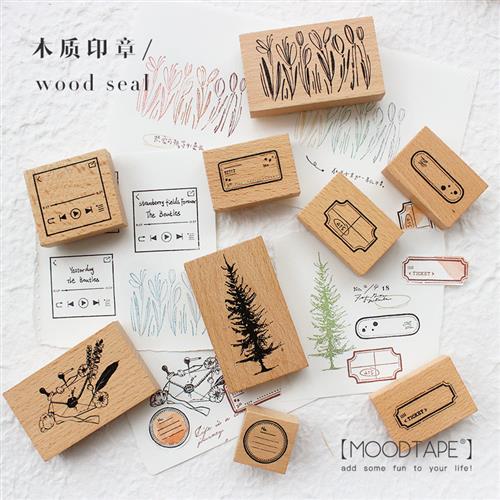 moodtape.橡胶皮木质印章标签树序语音乐播放手帐素材diy装饰mood