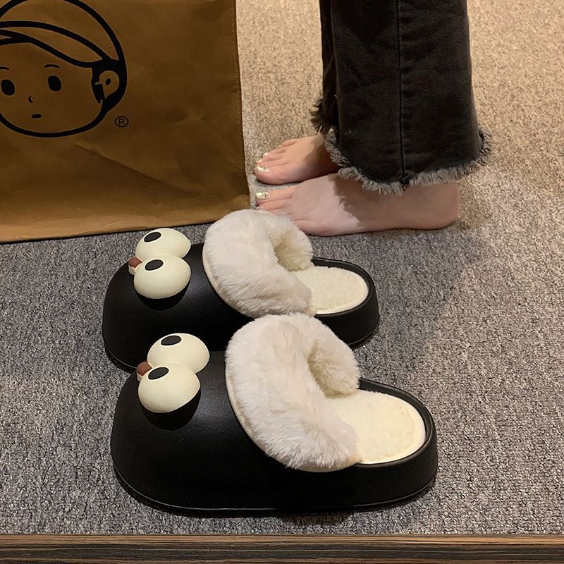 踩屎感防水大眼棉拖鞋女秋冬季2025新款室内厚底外穿防滑包头拖鞋
