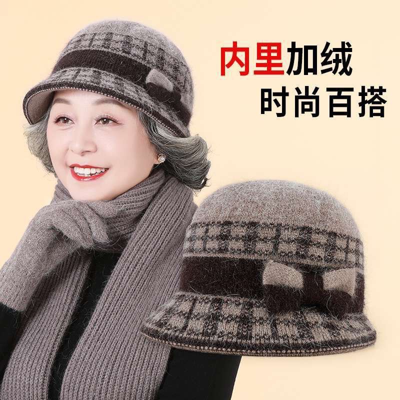 中年妈妈帽子女冬秋冬保暖毛线帽老年人盆帽老太太棉帽奶奶防寒帽