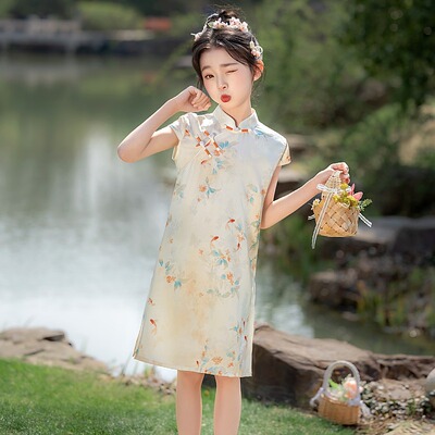 女童中式旗袍连衣裙夏季送考裙子