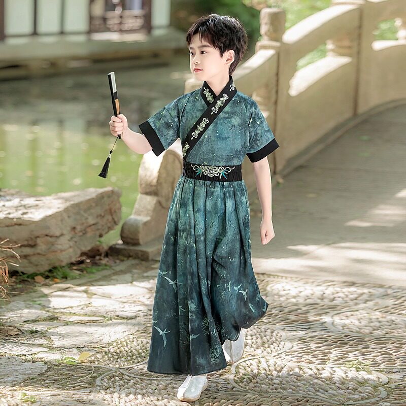 儿童汉服男童夏季薄款短袖古装2026新款唐装汉服国学男童帅气武侠