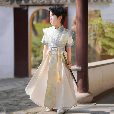 花语录短袖夏季男童古装汉服唐装