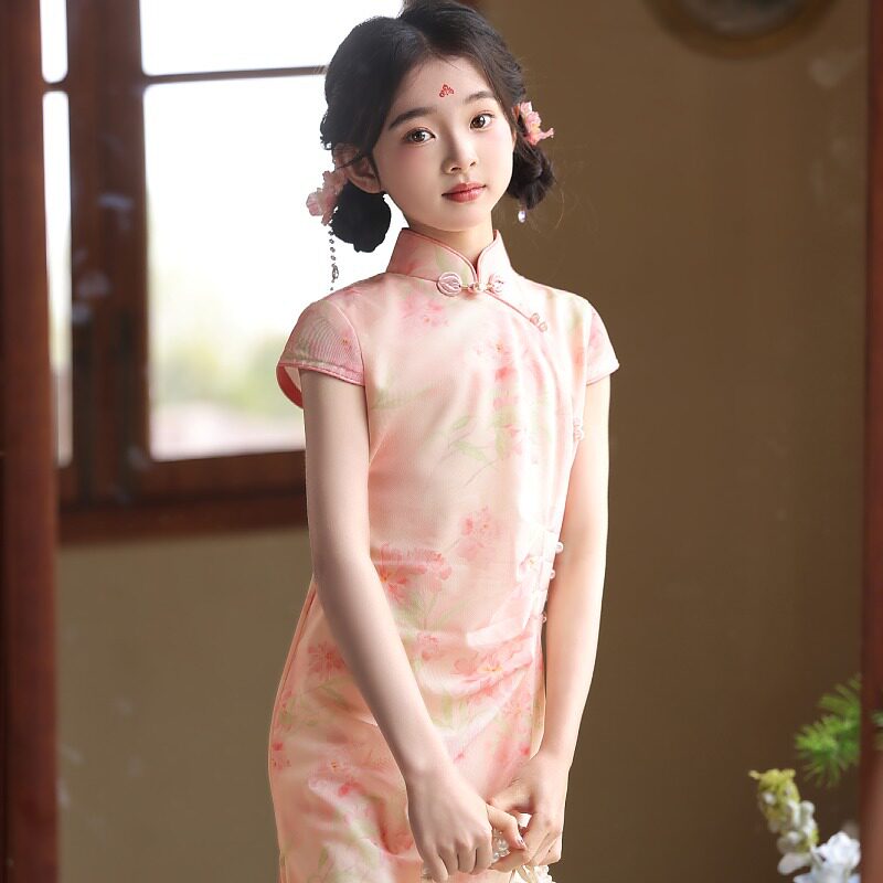 女童旗袍2026新款夏季粉色连衣裙