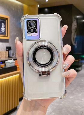 适用vivoS7手机壳新款电镀气囊防摔软壳S7高级感创意时尚磁吸支架超薄商务个性奢华简约女全包透明硅胶保护套