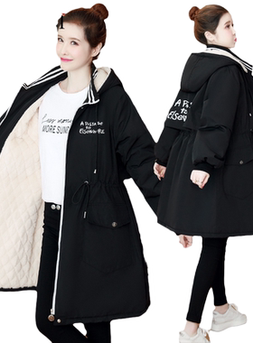 连帽中长款开衫潮加绒加厚新款