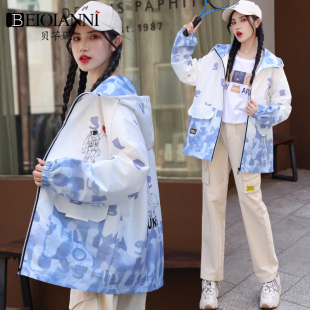 2024款休闲外套女春秋装韩版宽松青少年学生网红炸街运动连帽风衣