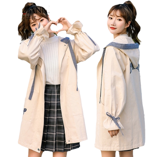 学院风韩版宽松休闲外套少女中长款春秋学生日系森女可爱甜美风衣