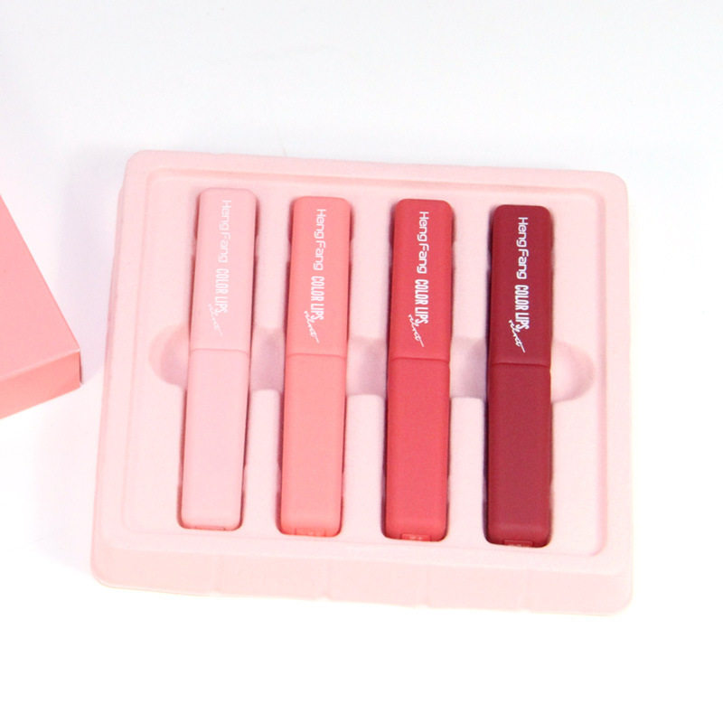 恒芳马卡龙口红4支礼盒套装不易沾杯唇膏滋润保湿唇彩枫叶红H9104